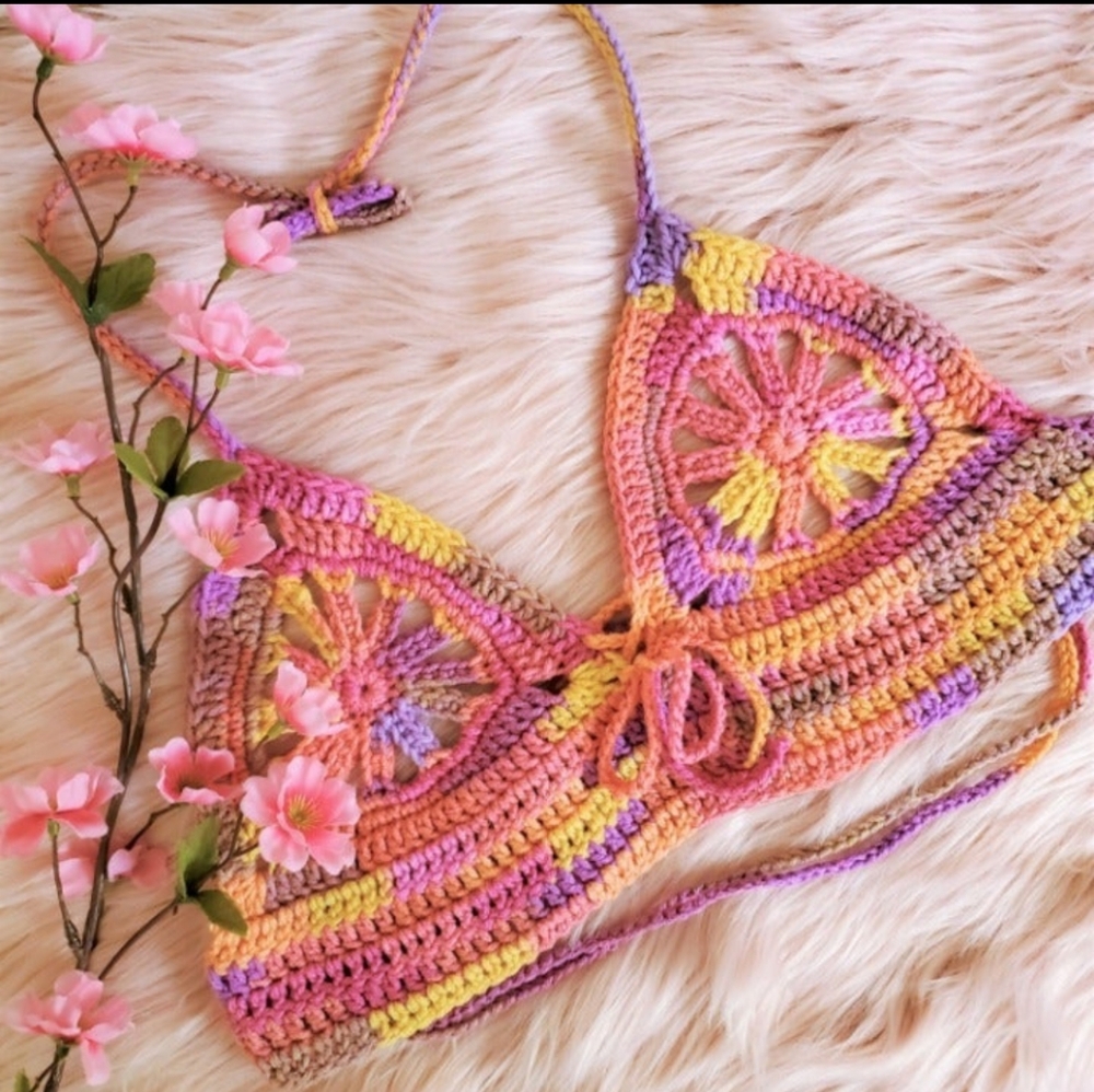 Handmade Crochet Bikini Top - Multicolor